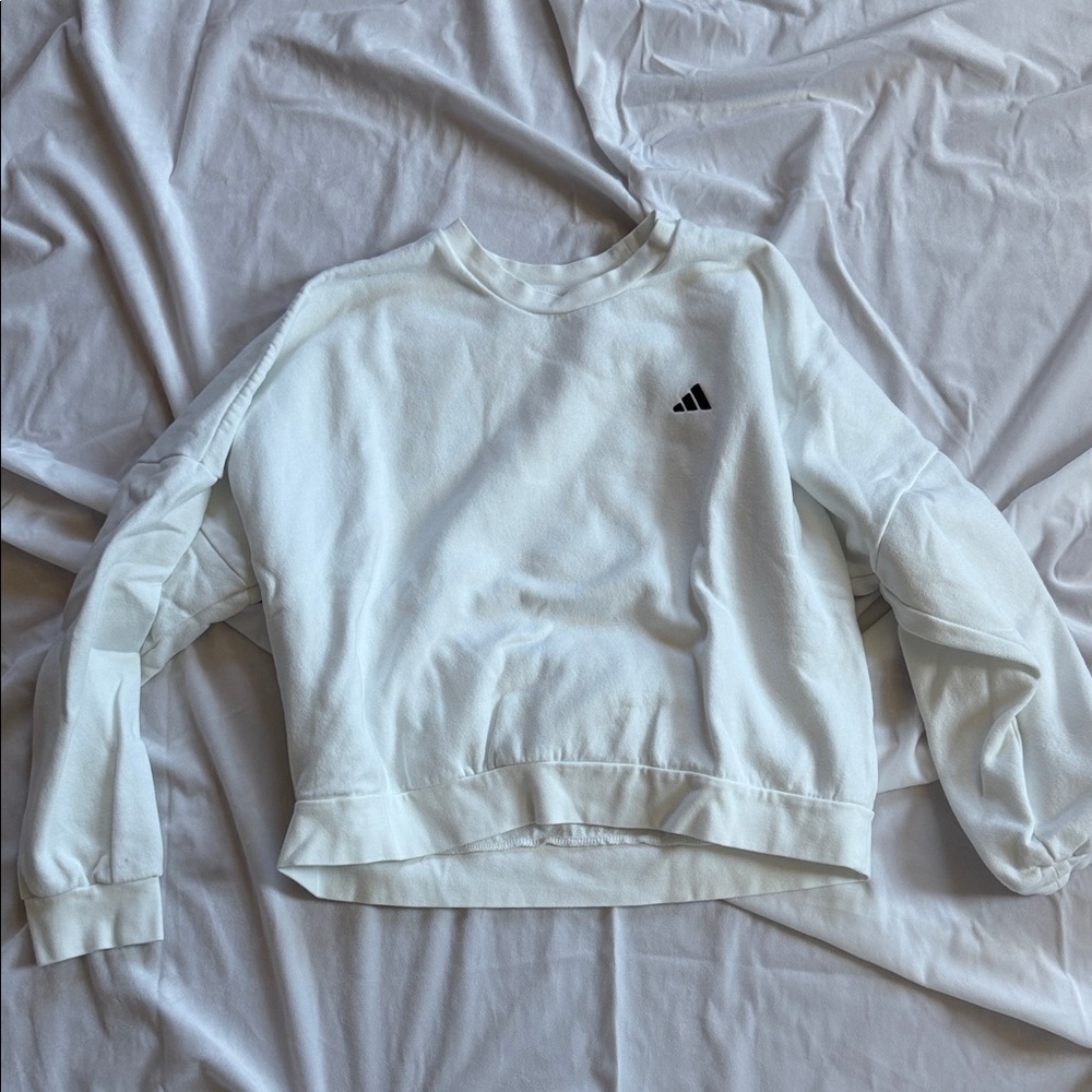 adidas White Crewneck Pullover with Small Black Logo